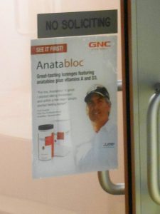 An Anatabloc ad on the door to Star Scientific's office.