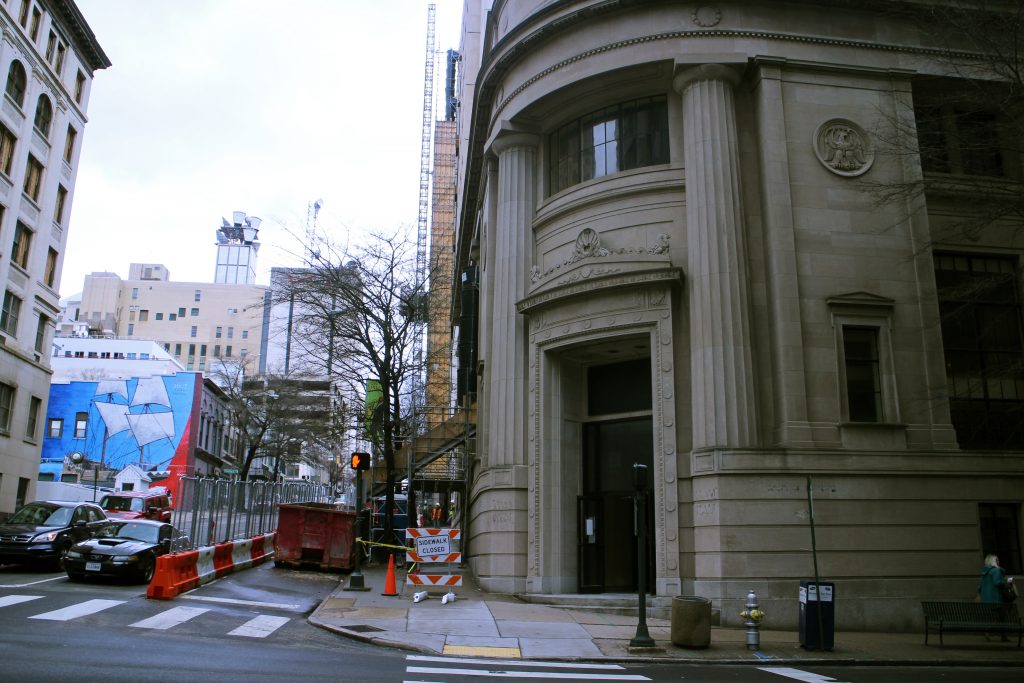 Crews work on the interior of the former Signet Bank building downtown. Photos by Katie Demeria.