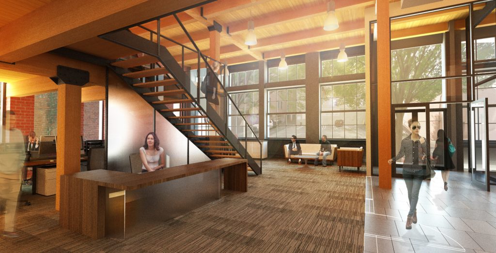 A rendering of the building's first floor, which includes two 2,000-square-foot space. Image provided by 
