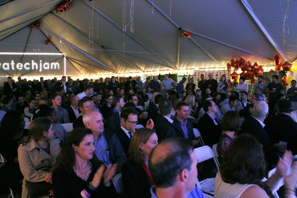 The crowd watches the startup pitches at Thursday's event. Photos by Michael Thompson.
