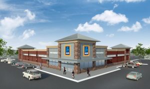 Winterfield Crossing hopes to be anchored by an Aldi grocery store. Image courtesy of Blackwood Development.