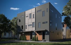 Six modern-design townhomes are planned for the built-out city block. (Rendering courtesy Patrick Sullivan)