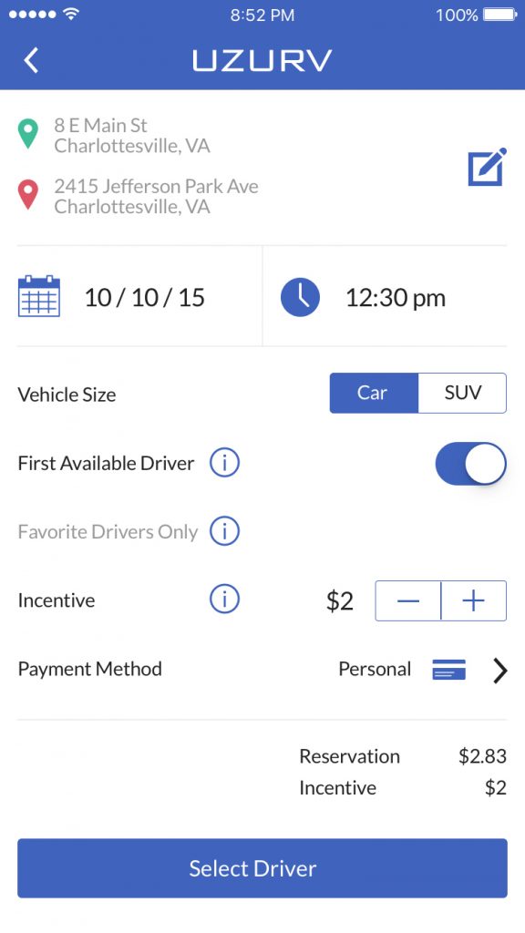 Uzurv users can reserve rides and handpick drivers. Image courtesy of Uzurv.