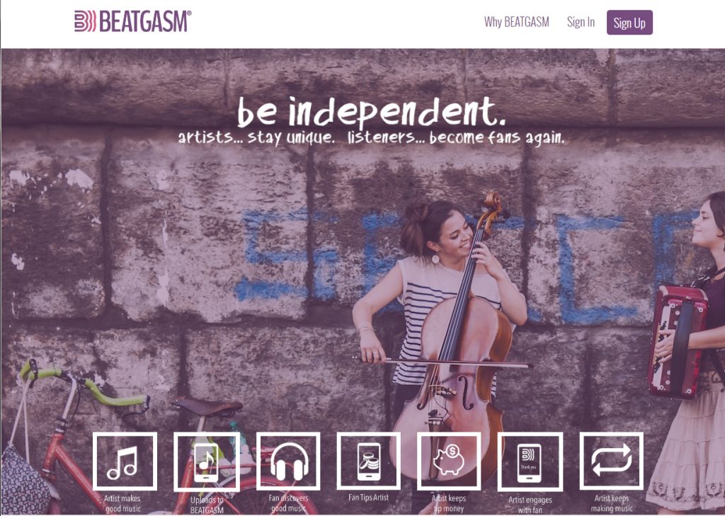A screenshot of Beatgasm's website.