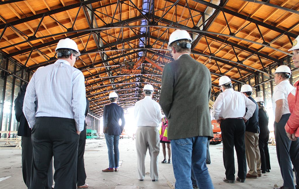 Brokers toured the under-construction Main Street Station train shed. (Michael Schwartz)