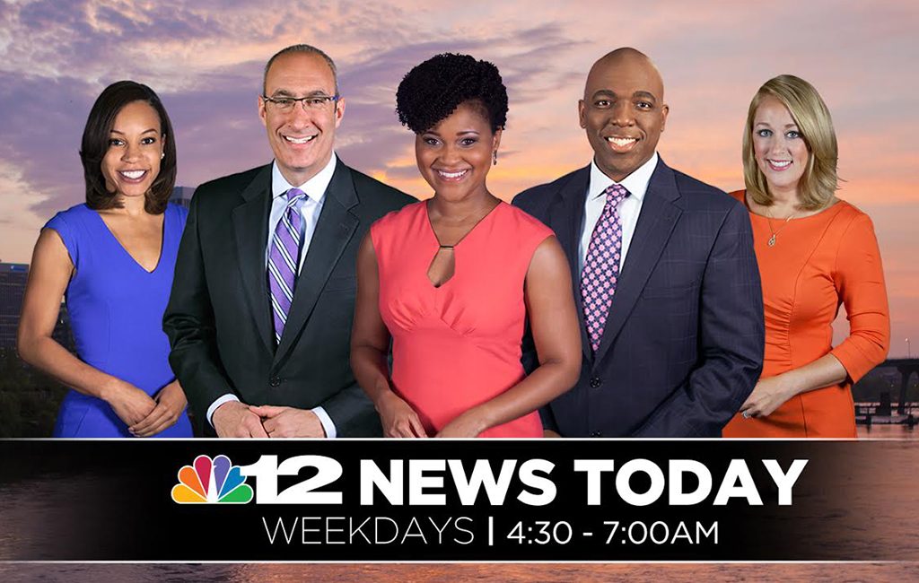 The NBC 12 morning news team, from left: Candice Smith, Andrew Freiden, Karla Redditte, Eric Philips and Sarah Bloom. (Courtesy NBC 12)