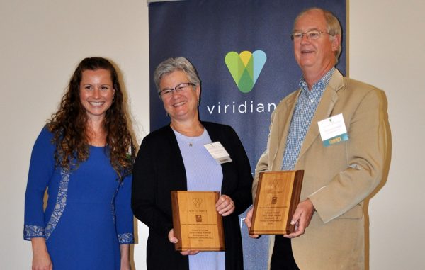 Viridiant Executive Director KC Bleile with Honor's Corner homeowner M.A. Powers and developer Richard Cross, from left. (Viridiant)