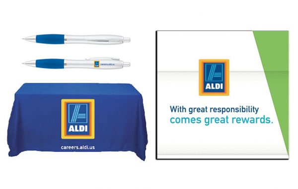 The agency is creating promotional items, brand signage and collateral for Aldi's recruiting. (The Branding Agency)
