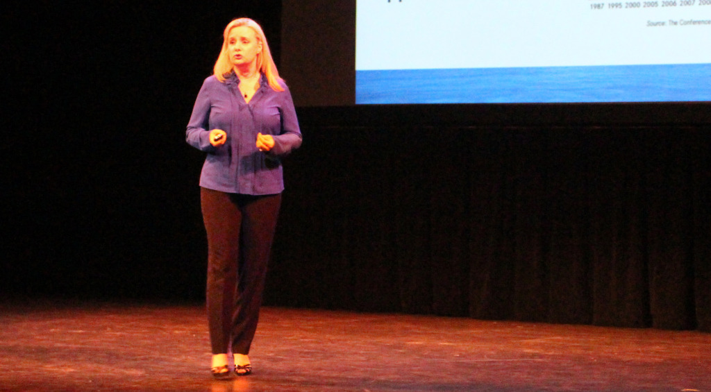 Claire Herring, CEO of Blue Ocean Brain, presents at Monday's Lighthouse Labs event. Photo by Michael Thompson.