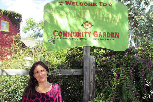 Tricycle Garden director Sally Schwitters at the Jefferson Avenue Community Garden. (Photo by Michael Thompson)
