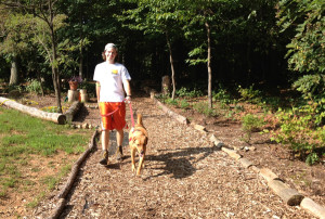James Tilson taking a stroll with Cooper. 