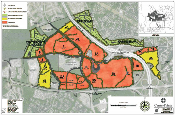 The highlighted areas show Riverstone's holdings that encompass CenterPointe. (courtesy of Riverstone Group)