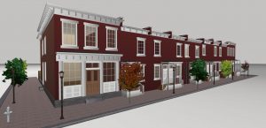 The project will restore seven rowhouses and a former store and will add on a new home. Rendering courtesy of 