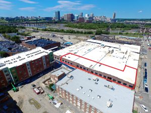 About 16,000 square feet of the project are still up for lease (outlined in red.) Photo courtesy of Mac Wilson.