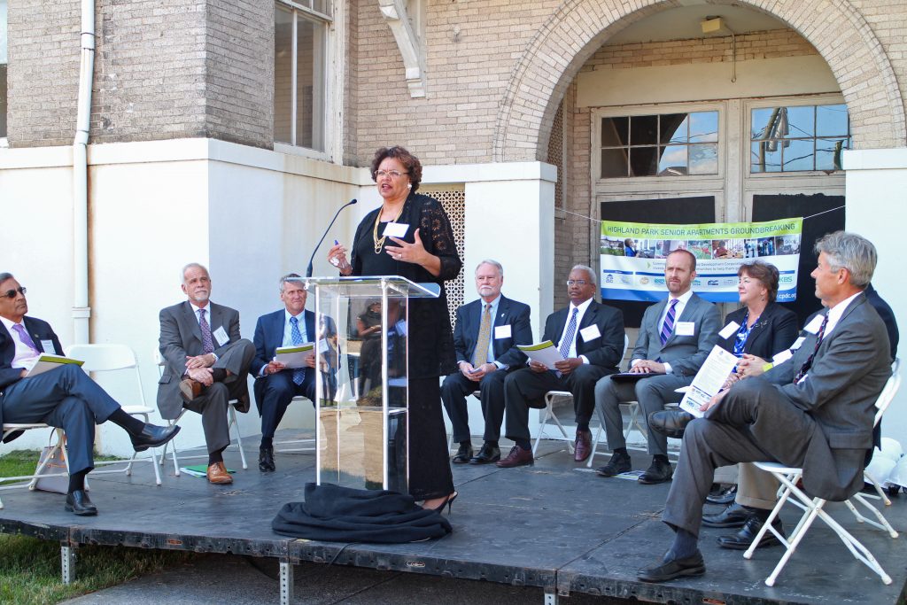 City Councilwoman speaks at an event Thursday in front of the school. Photos by Katie Demeria.