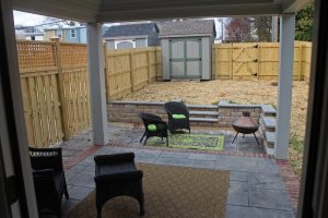 The homes include back yard patios. 