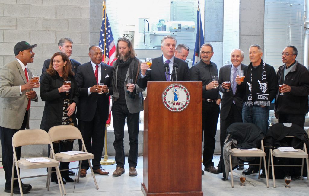 Gov. Terry McAuliffe toasts to Stone's progress at a Friday event. Photos by Michael Thompson.