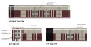 Elevation renderings show the three-story building would feature brick and masonry siding.