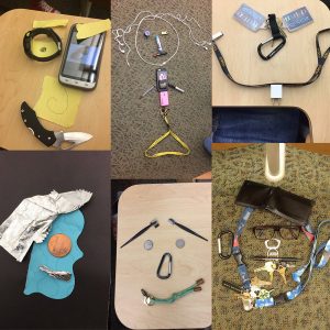 Results of Scalin's first-day-of-school challenge for students to create smiley faces with items in their backpacks. (Courtesy Noah Scalin)