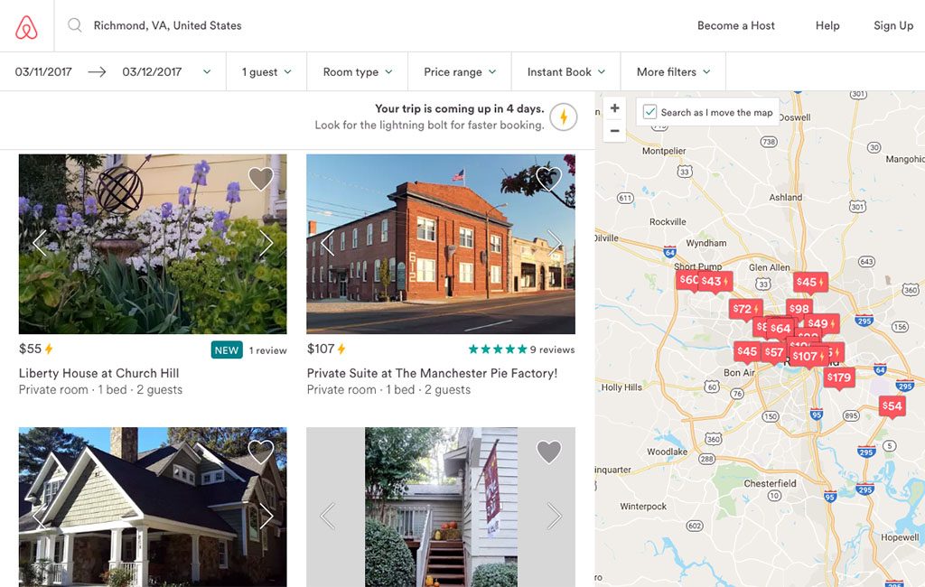 Airbnb had just over 130 rentals available in the first week of March.