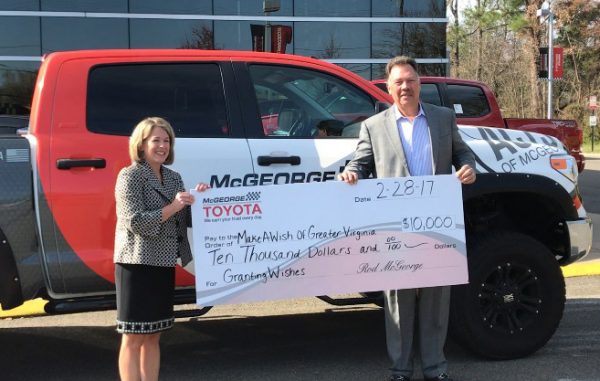 Make-A-Wish of Greater Virginia received a $10,000 donation from McGeorge Toyota. (Courtesy McGeorge Toyota)
