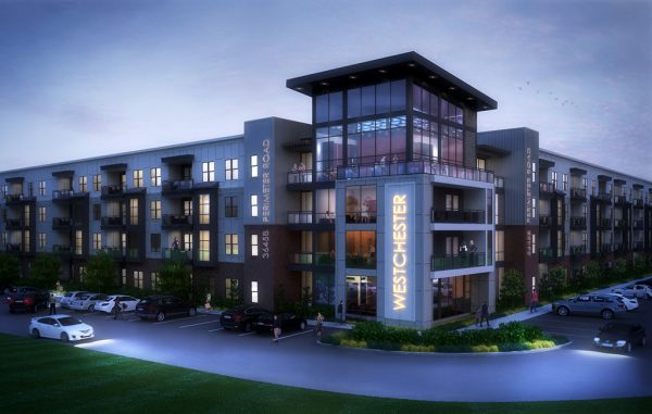 Rendering of the proposed two buildings, totaling 236 apartments on a 5-acre parcel. (Courtesy Casey Sowers)