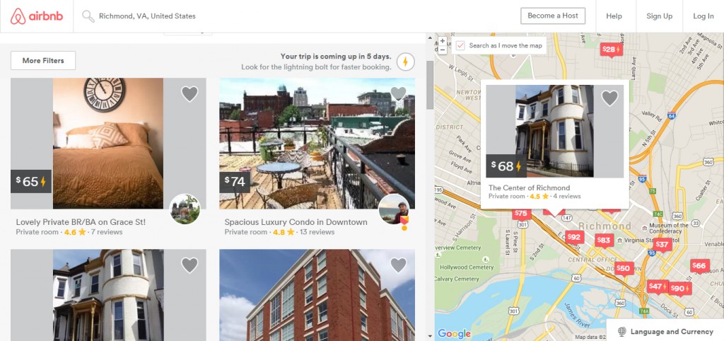 Airbnb offers hundreds of short-term rentals in homes around the Richmond area. 